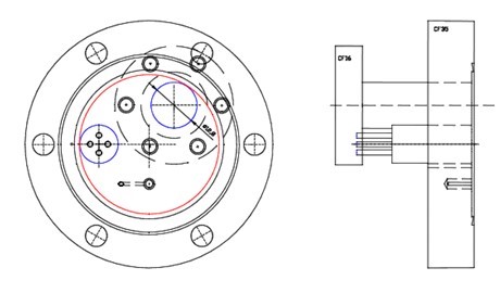 CF40 flangs with electrical feed through and CF16 flange