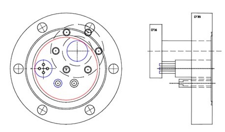 CF40 flangs with electrical feed through and CF16 flange